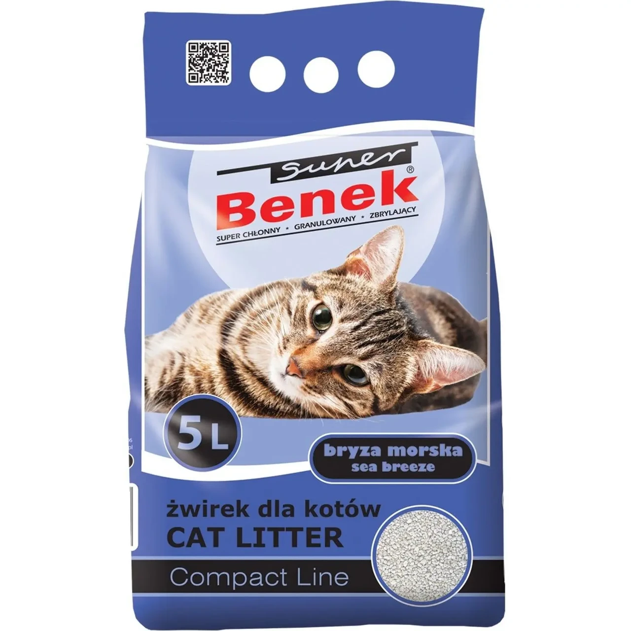 Наповнювач бентонітовий Супер Бенек Super Benek Compact Sea Breeze для котячих туалетів морський бриз (дрібний), 5 л