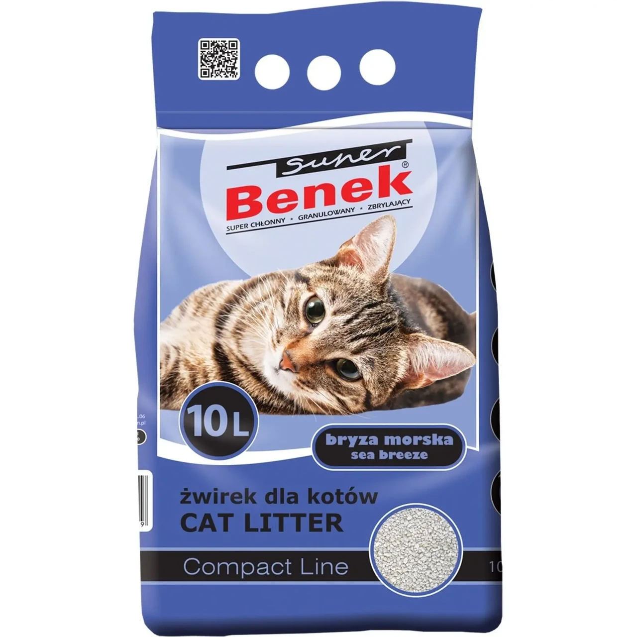Наповнювач бентонітовий Супер Бенек Super Benek Compact Sea Breeze для котячих туалетів морський бриз (дрібний), 10 л