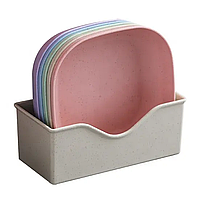 Тарілки з екологічних матеріалів 11х3 см різних кольорів з підставкою 10 шт