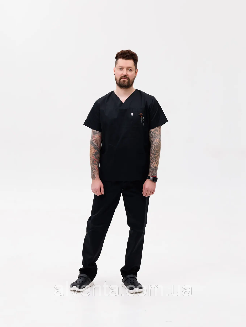 Медичний костюм Мадрид Чорний (Вишивка робот)