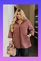 Женское кашемировое пальто пончо весеннее батал свободного кроя с капюшоном рукав 3/4 стильное легкое для пышн