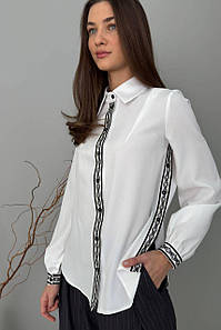 Сорочка жіноча молочна ошатна з довгим рукавом 3631-02