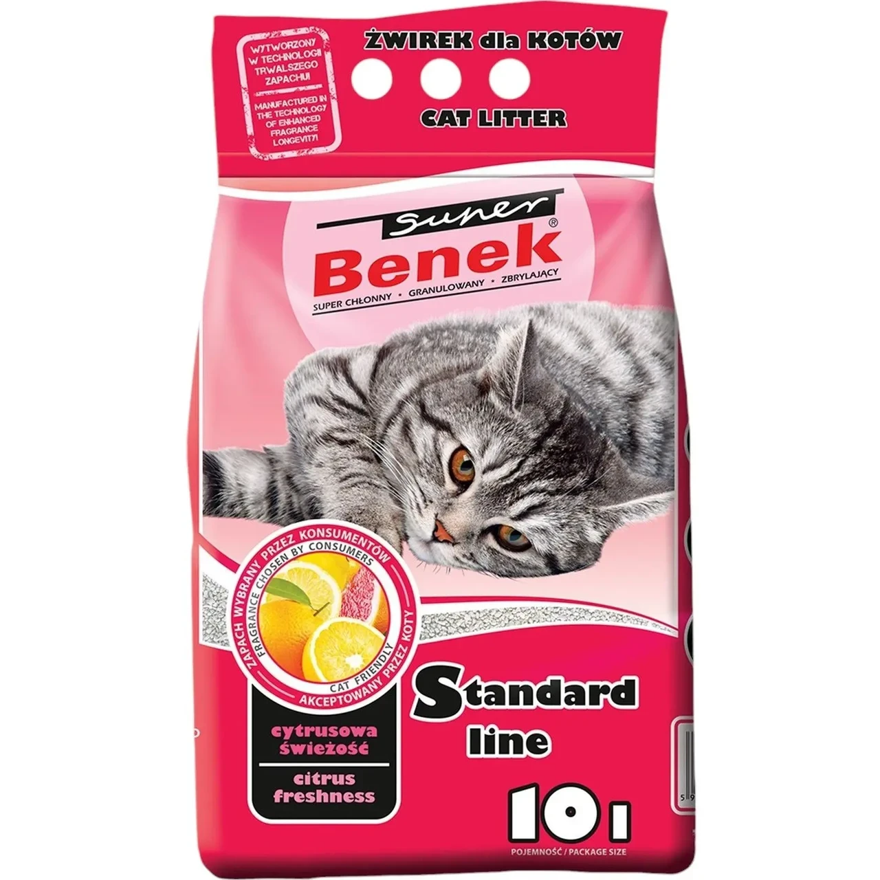 Наповнювач бентонітовий Супер Бенек Super Benek Standard Citrus для котячих туалетів цитрус (середній), 10 л