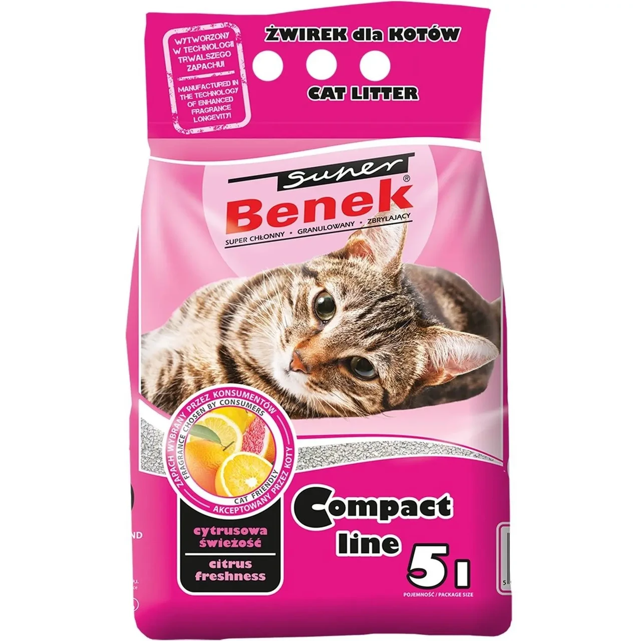 Наповнювач бентонітовий Супер Бенек Super Benek Compact Citrus для котячих туалетів цитрус (дрібний), 5 л