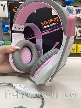 Навушники комп Meetion MT-HP021 с мікрофоном LED підсвічування (Ch) (Біло-рожевий), фото 1