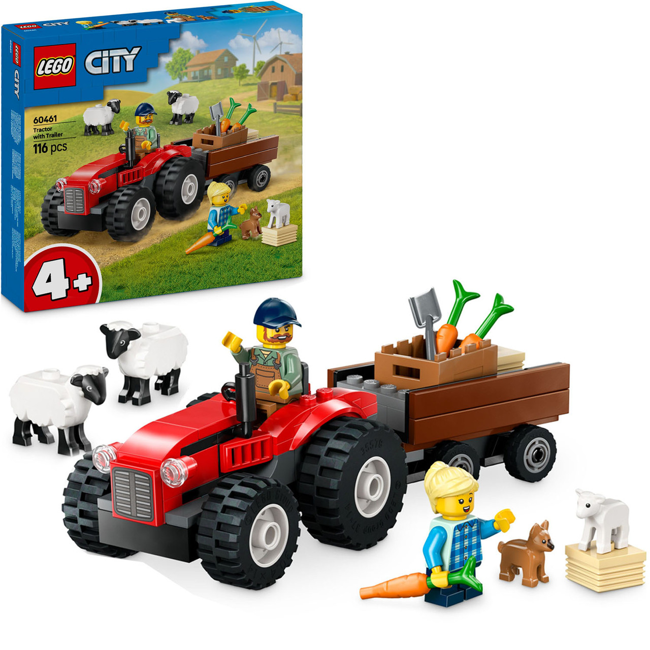 Конструктор Лего Сіті Червоний трактор з причепом та вівцею Lego City 60461