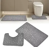 Килимок у ванну сірого кольору, набір килимків для туалету.