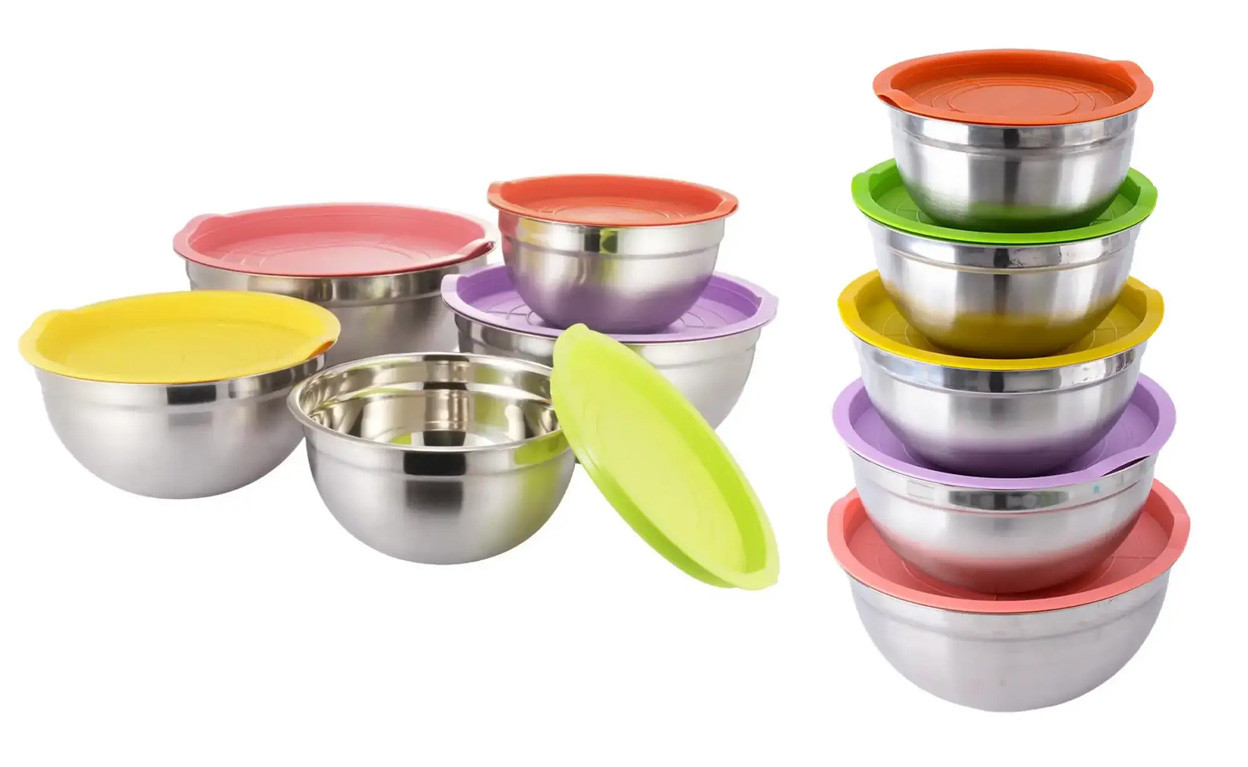 Набір салатниць Salad Bowl 5 шт. із ЦВІТНИми кришками з неіржавкої сталі, контейнери для зберігання продуктів