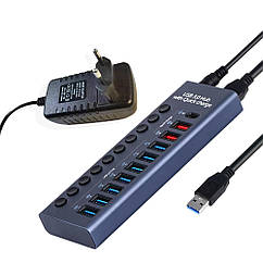 Концентратор 10 Port USB 3.0 з PD високошвидкісний алюмінієвий хаб з адаптером (код: HUB985)