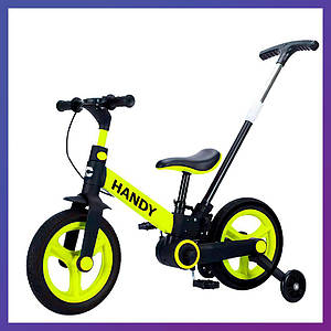 Дитячий біговел велобіг трансформер 12 дюймів на алюмінієвій рамі Corso Handy з батьківською ручкою Жовтий