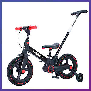 Дитячий складний велосипед-трансформер із батьківською ручкою 5 в 1 на алюмінієвій рамі Corso Handy Чорний