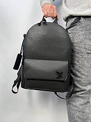 Чорний брендовий рюкзак шкіряний чоловічий місткий Louis Vuitton практичний для навчання ноутбука