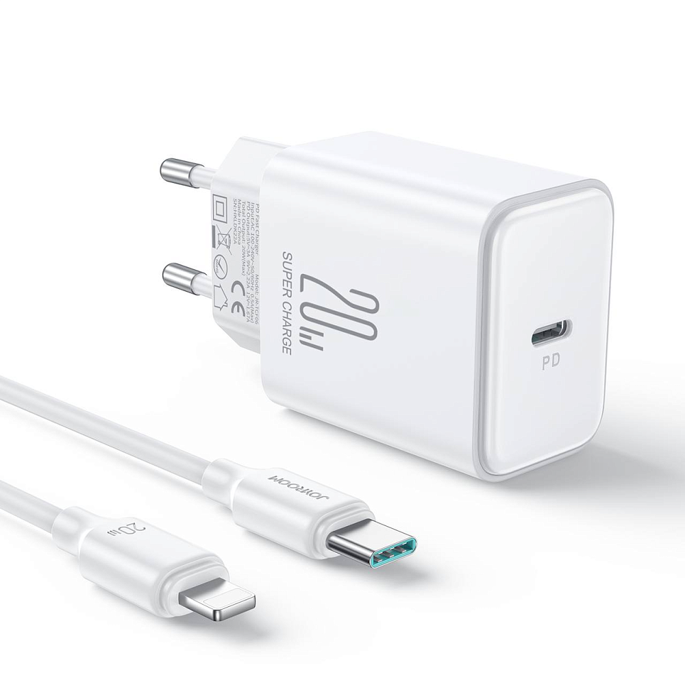 Мережевий зарядний  пристрій Joyroom TCF02 PD 20W Type C to Lighting 1m-White
