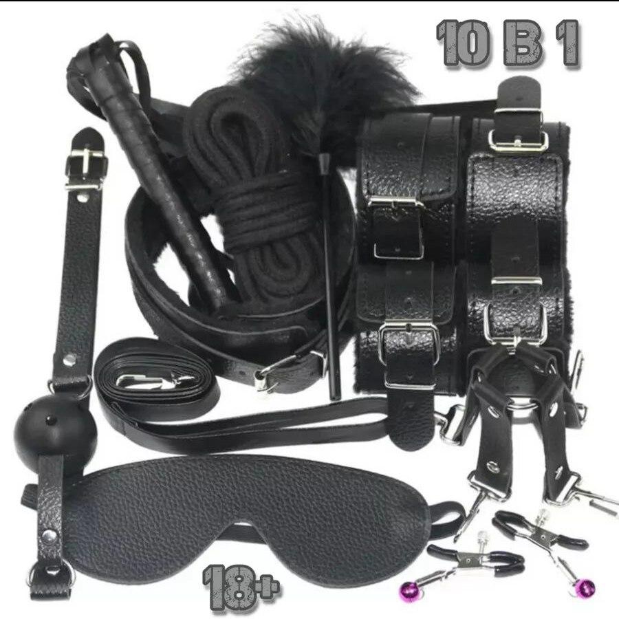 Игрушки для взрослых бдсм аксессуары 10в1 комплект игрушек для пар и ролевых интимных игр набор 18+ черный - фото 1 - id-p1554710950