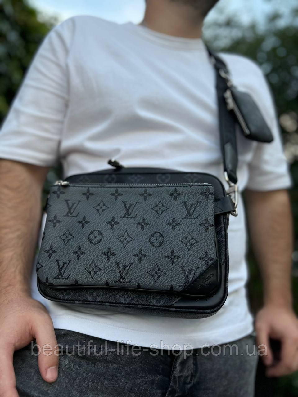 Чоловіча шкіряна сумка-месенджер Louis Vuitton з гаманцем Сумка кросс-боді через плече для документів