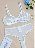 Жіночий комплект білої білизни трусики та ліфчик з кісточками, фото 3