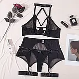Комплект білизни ліф з кісточками, трусики та пояс у чорному кольорі, фото 2