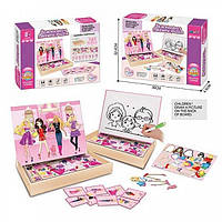 Магнітна гра XHM - 9901 A (36/2) Одягни ляльку дошка пиши-витирай маркер 8 карток  із завданням