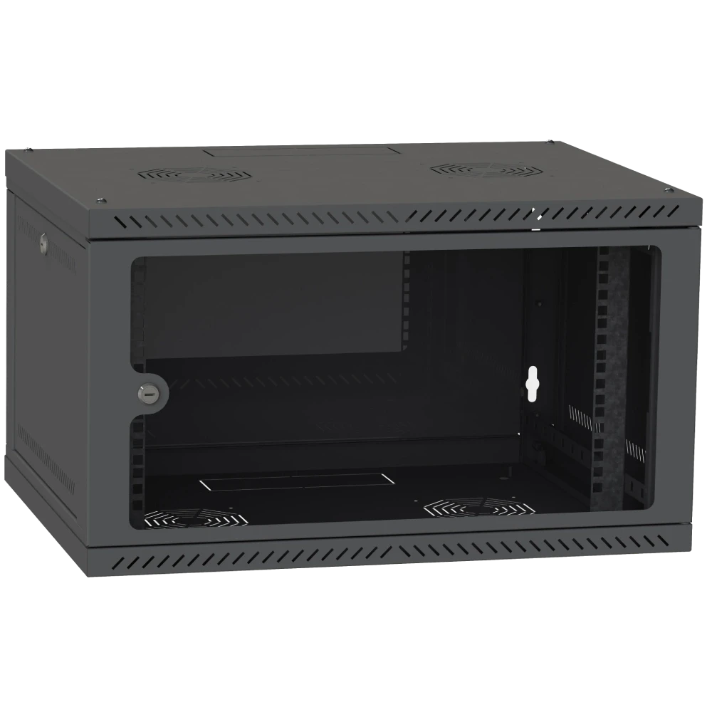 IPCOM 6U 600x450 Шафа телекомунікаційна двері скло (чорна), фото 1
