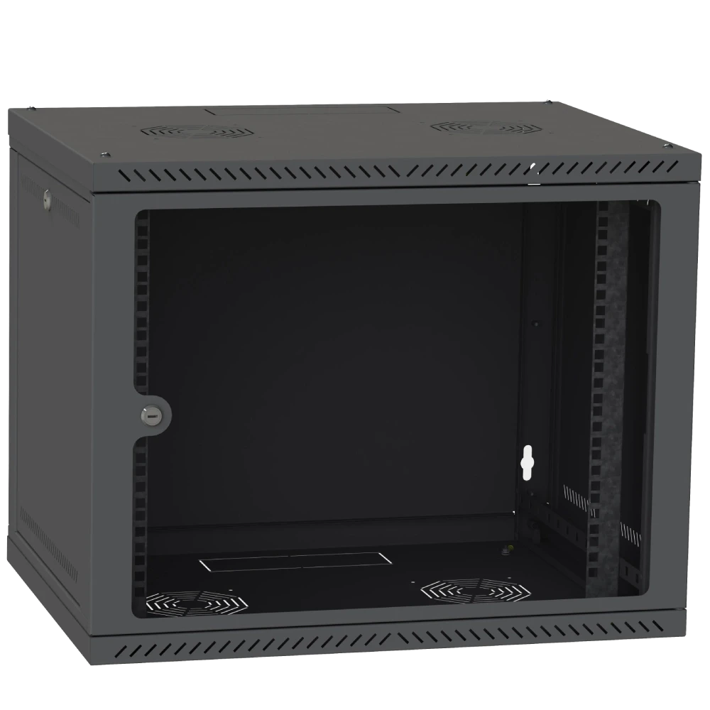IPCOM 12U 600x600 Шафа телекомунікаційна двері скло (чорна), фото 1