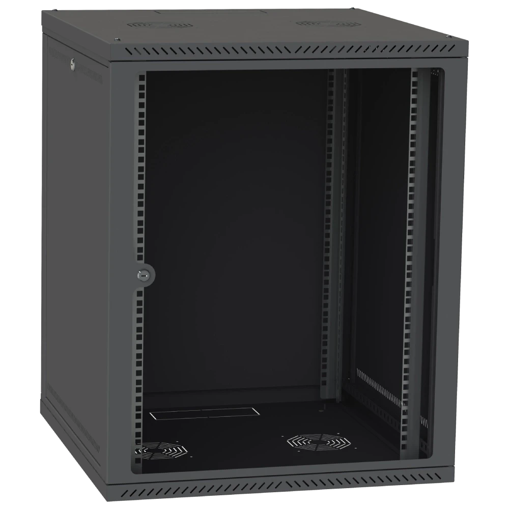 IPCOM 15U 600x600 Шафа телекомунікаційна двері скло (чорна), фото 1