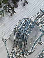 Стразова цепочка Бірюзовий камінь 2мм в срібній оправі (1 метр), 7042-2