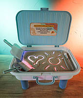 Столик для малювання піском BL 377 B блакитний, підсвічування, від мережі, пензлик, совок, щітка, в короб