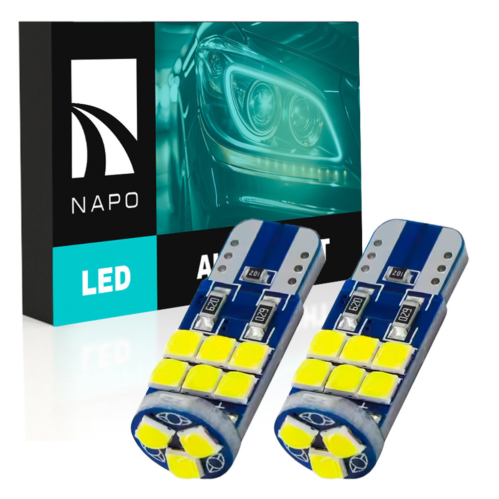 Комплект світлодіодних ламп NAPO LED T10-3030-15smd W5W T10 колір світіння білий 2 шт