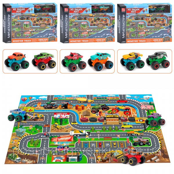 Набір з транспортом SQ80233-M машинки (метал+пластик) 2 шт. в наборі, ігрове поле-килимок розміром 120см-80см, 3 види, коробка, 39, фото 1