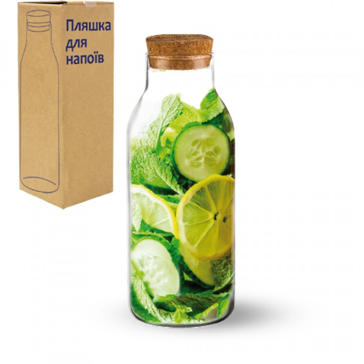 Пляшка скляна для напоїв із корковою пробкою 760мл, фото 1