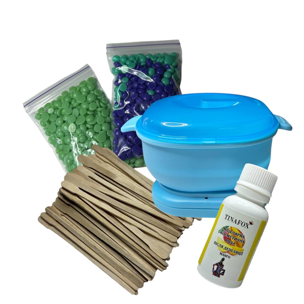 Набір для ваксингу брів та обличчя з силіконовим воскоплавом блакитним