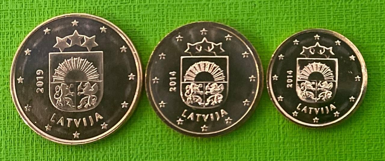 Набір монет Латвії 1+2+5 євроцентів UNC, фото 1