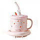 Чашка трубочкою, кришкою на поставці Зайчик з підігрівом від 220в Pink, фото 4