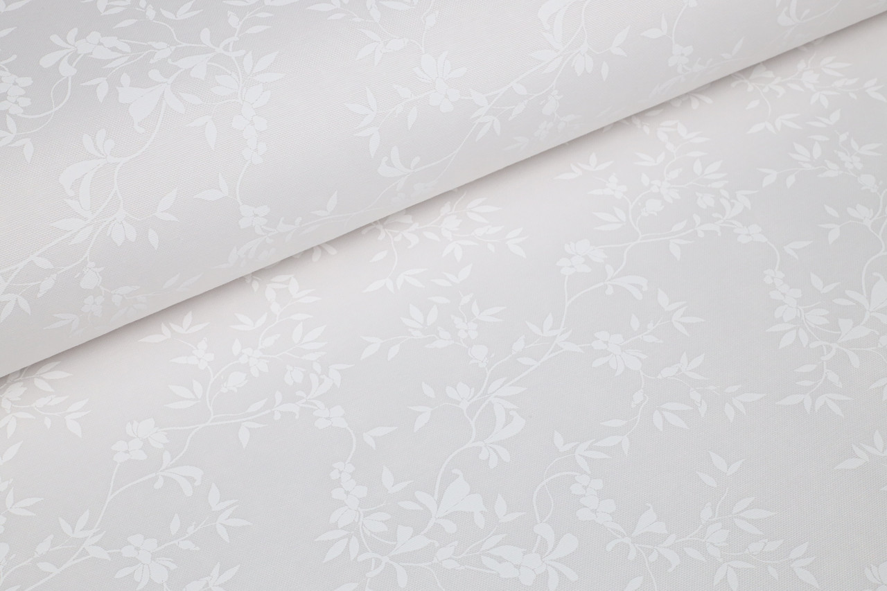 Відріз тефлонової панами Молочно-біла з білими гілочками 33х81 см