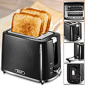Стильний чорний тостер RAF автоматичний із 5 режимами на 2 шматочки, Потужний 900 ватів Чорний R.2102