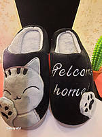 Домашні тапочки  чорні "Кіт з лапкою" , р.36-37(23см)