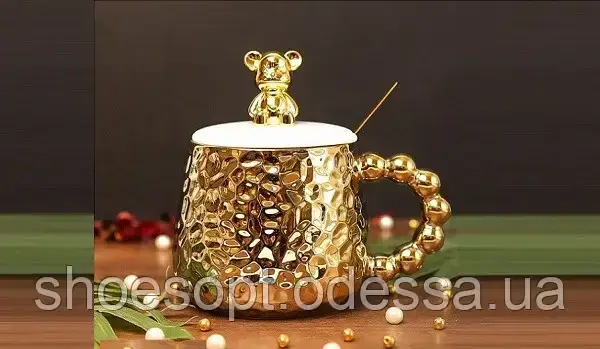 Стильний кухоль Ведмедик із кришкою та ложечкою
