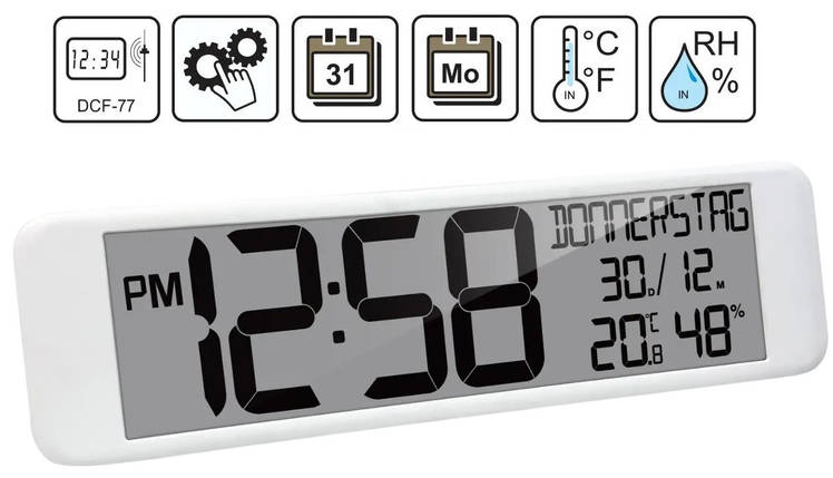 Настінний електронний годинник Technoline WS8120 White | Стильний дизайн, Великий дисплей, Календар, Термометр, Гігрометр, фото 1