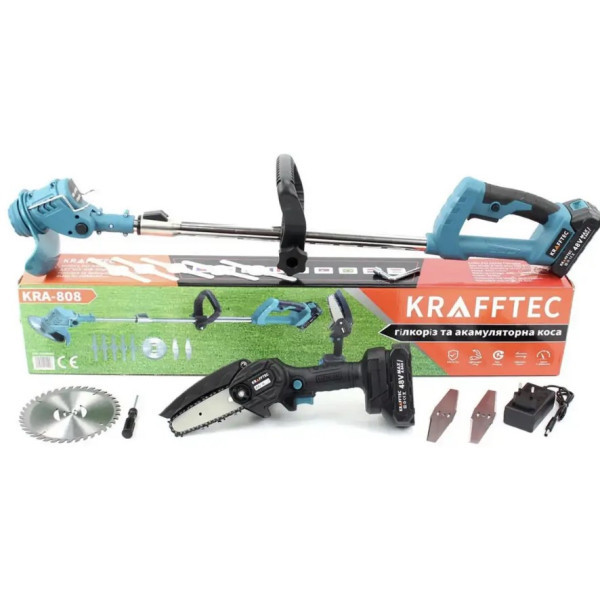 Набір 2 в 1 тример - електрокоса + міні пила ланцюгова KRAFFTEC КRA-808 акумуляторна 48В газонокосарка (6875685)