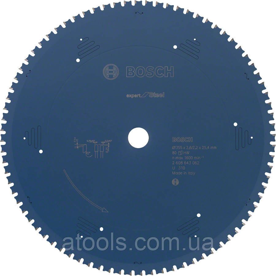 Пильний диск по сталі Bosch 355x25.4x80z K2.6/1.6 Expert for Steel