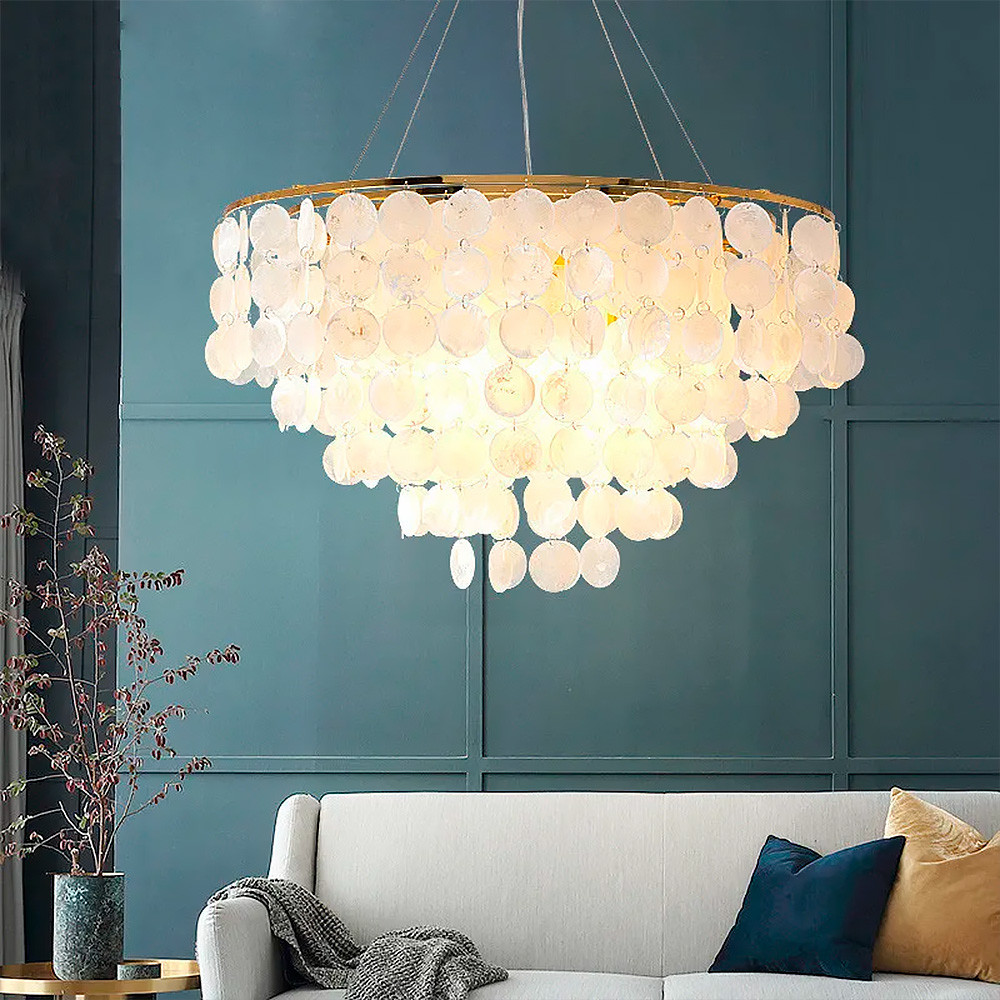 Кругла золота люстра ATHELIA з перламутровими пластинами Ø 80 см | Line F | Арт. 1537-800 GD, фото 1