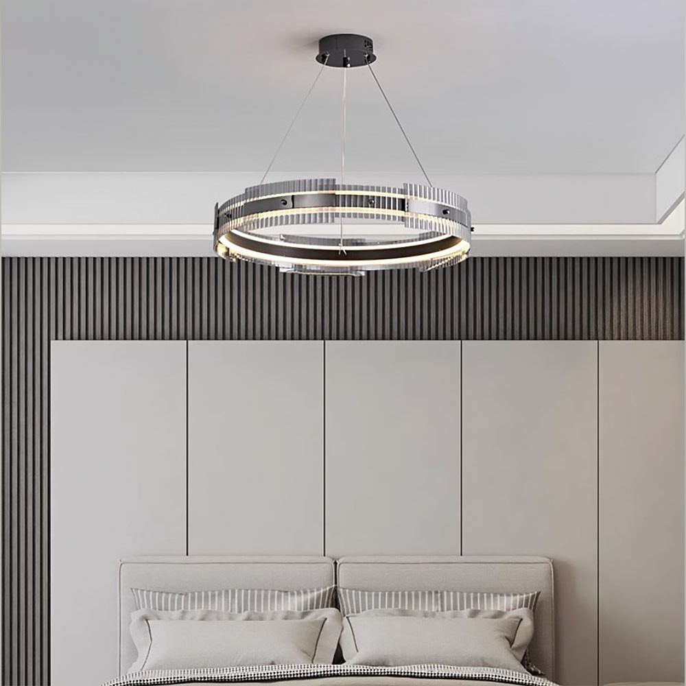 Чорна кільцева люстра з графітовими пластинами Ø 60 см | Line F | Арт. MJ233-600 BK, фото 1