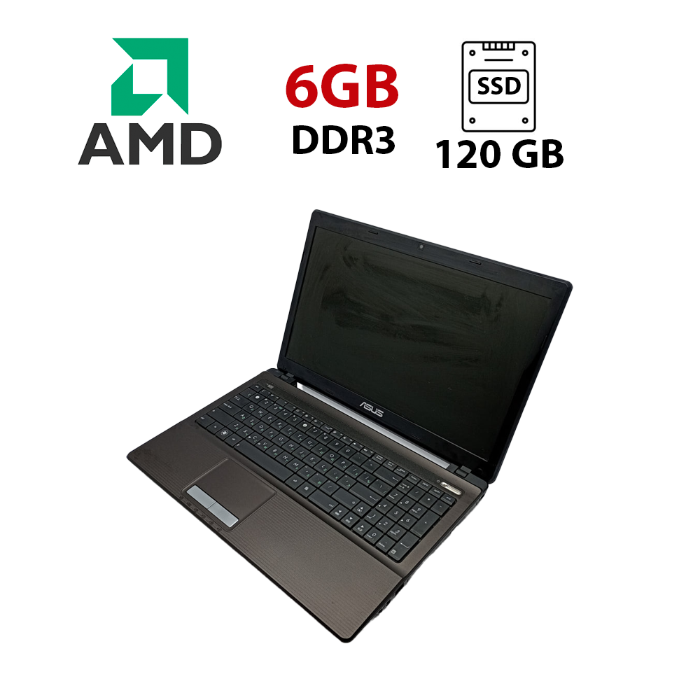 Ноутбук Asus K53/ 15.6" (1366x768)/ AMD E-450/ 6 GB RAM/ 120 GB SSD/ Radeon HD 6320/ АКБ 0%