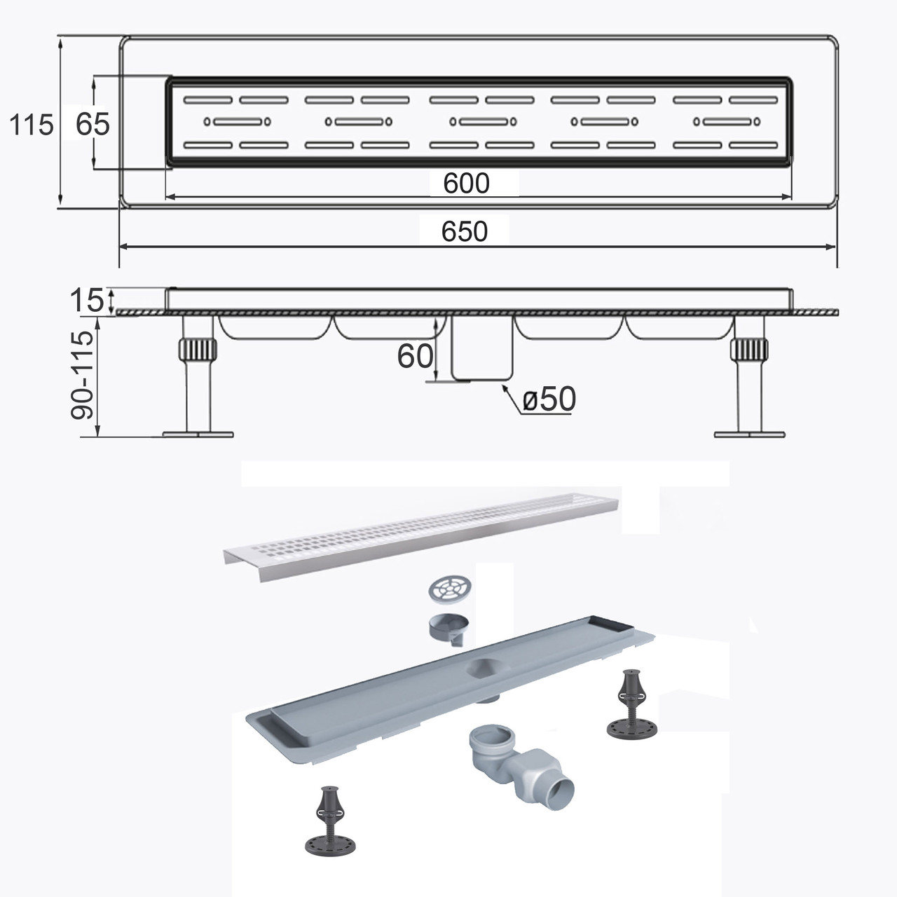Трап лінійний душовий TILLO TM009-60 60см Зроби це - Vdalo