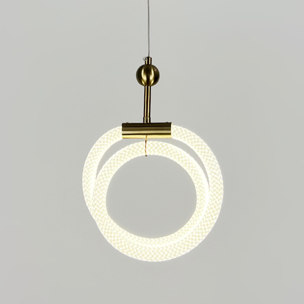 Латунний підвіс із двома завитками обплетеного неону 24 Вт | Line F | Арт. MJ201-300 AB, фото 1