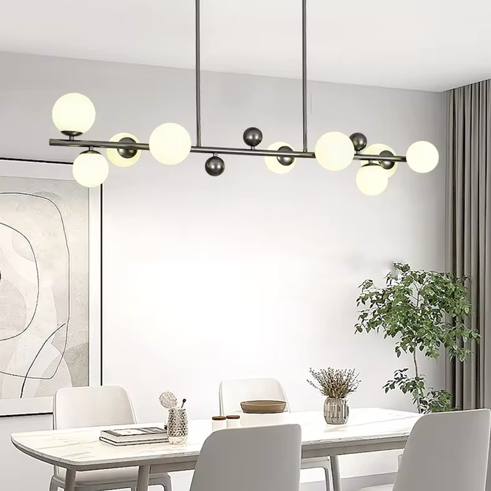 Подовжена люстра з 9 білими плафонами завдовжки 115 см | Line F | Арт. MJ295L/9L BK+WT, фото 1