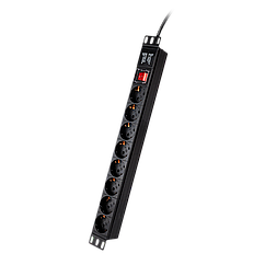 Удлинитель LP на 8 розеток с выключателем, 220В 16A, немецкий тип, 1U 19 ", алюминиевый корпус