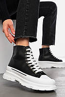 Кеди жіночі високі чорно-білого кольору на шнурівці 197161M