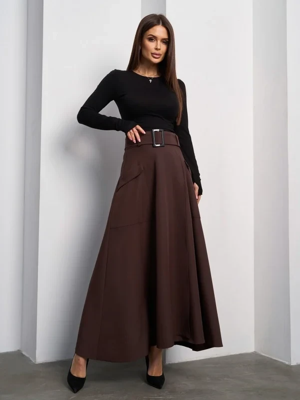 Спідниці ISSA PLUS 14837 S темно-коричневий, фото 1