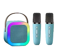 Міні-дитяче караоке K12 з LED-підсвічуванням та двома бездротовими мікрофонами Блакитний